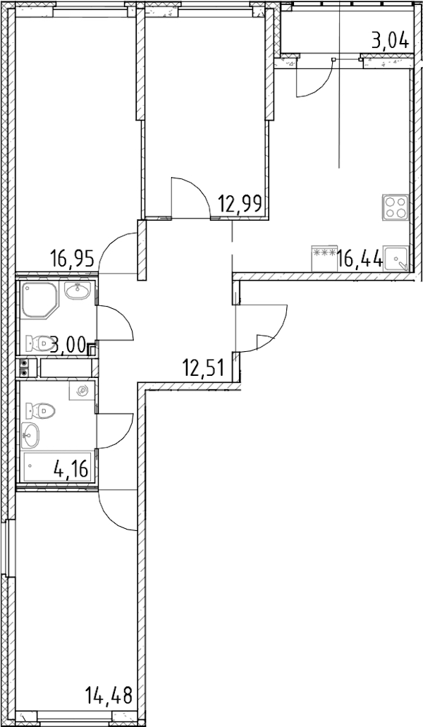 3-комнатная квартира 80.53 м², 12/23 эт., ЖК «Город Первых»